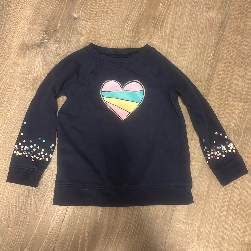 Jumping Beans glitter heart rainbow navy sweatshirt size 24M EUC